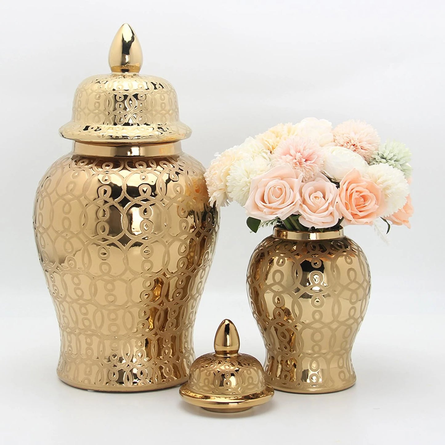 Light Ginger Jar With Lid Storage Jar Centerpiece Home Decor Floral Arrangement Vase Containers Handicraft 31x15CM