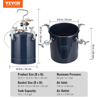 SKYSHALO Spray Paint Pressure Pot Tank, 10L/2.5gal Air Paint Pressure Pot, 1.5mm+4mm Two Nozzles Two Spray Paint Guns for Industry Home Decor Architecture Construction Automotive Painting, 60PSI Max