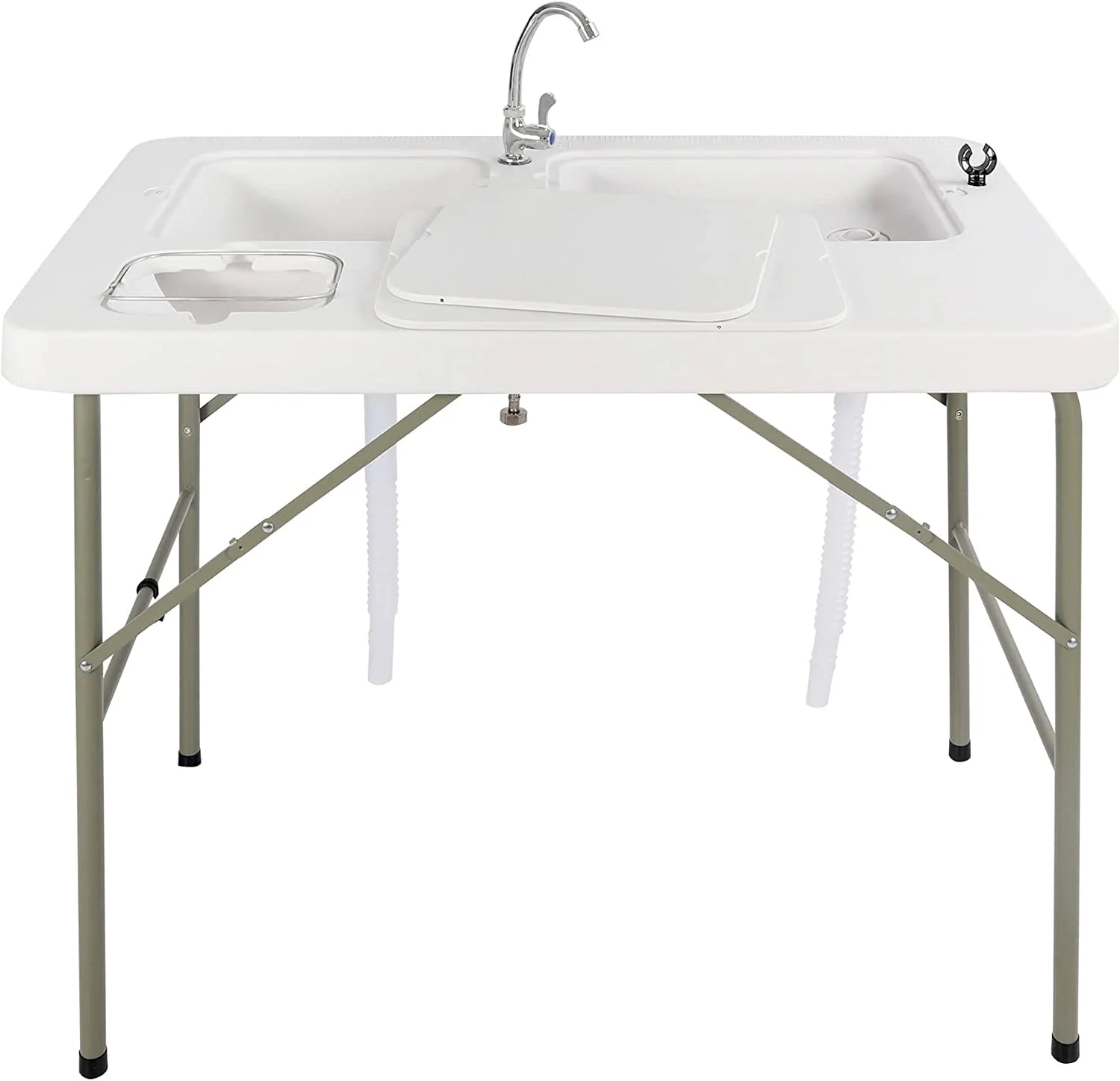 Folding Fish Cleaning Table, Outdoor Camping Sink Station with Sink & Faucet Drainage Hoses, Portable Camping Sink Table for Beach Fishing Patio Picnic