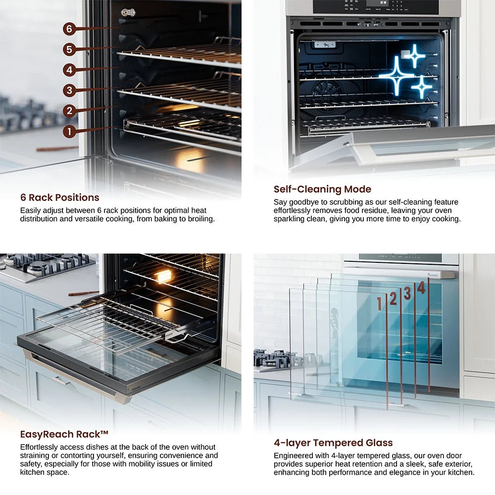 Rangaire RWOD301GS 30" Glass Touch Double Wall Oven - Stainless Steel, Electric Oven, True Convection, Self Cleaning, Easy Reach Racks