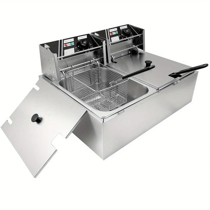 12L Stainless Steel Commercial Electric Deep Fryer - Large Capacity Countertop Fryer with Removable Tank and Lid for Easy Cleaning - Perfect for Restaurants, Cafes, and Home Use