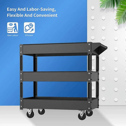 XERATH Steel 3-Shelf Multipurpose Utility/Supply/Service/Tool Cart Great for Garage, Warehouse, Cleaning, Office & Workplace [Assembled Size: 30 (L) x 16 (W) x 30.5 (H) inch]