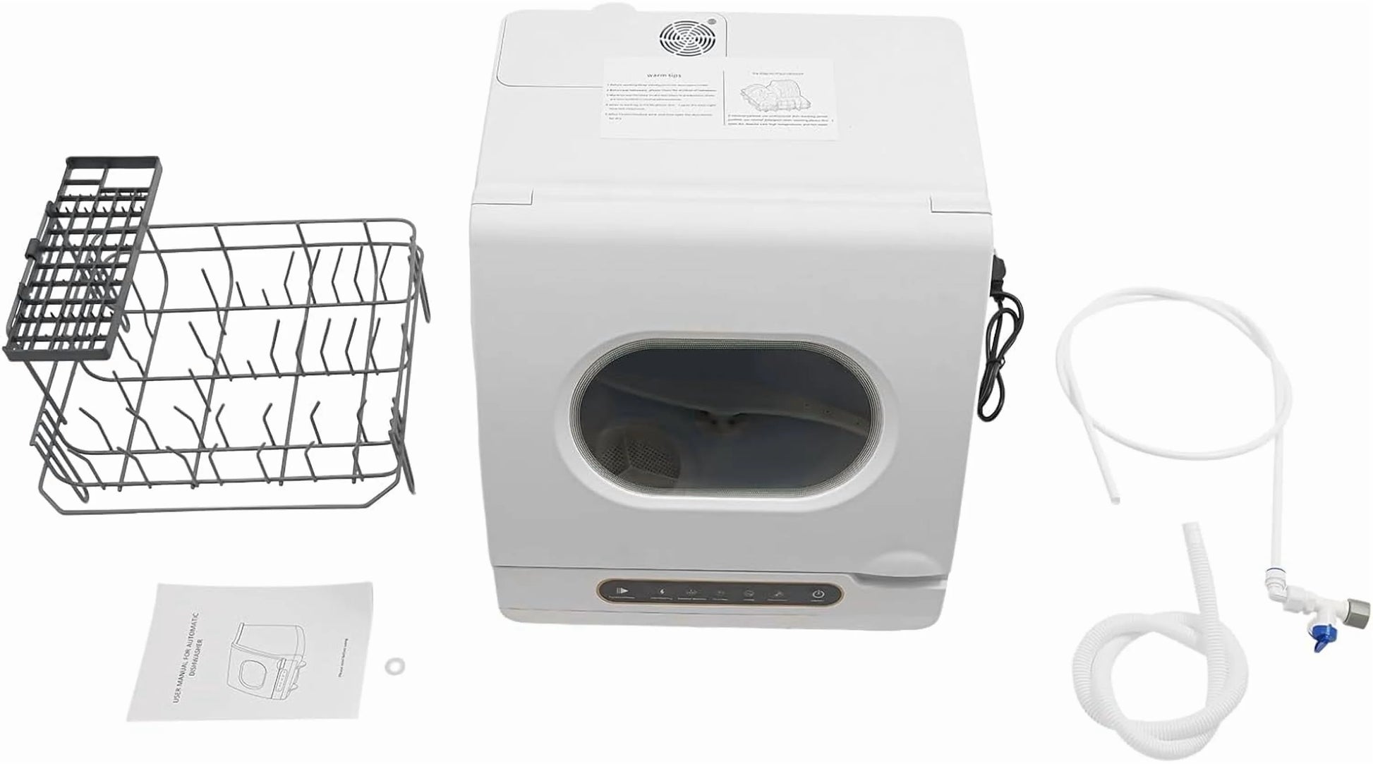 Portable Countertop Dishwasher, 1200W Mini Dishwasher with 12 Water Outlets and 360�� Spraying Cleaning, White Fully Automatic Dishwashing Machine for Homes, Dormitories, Recreational Vehicle