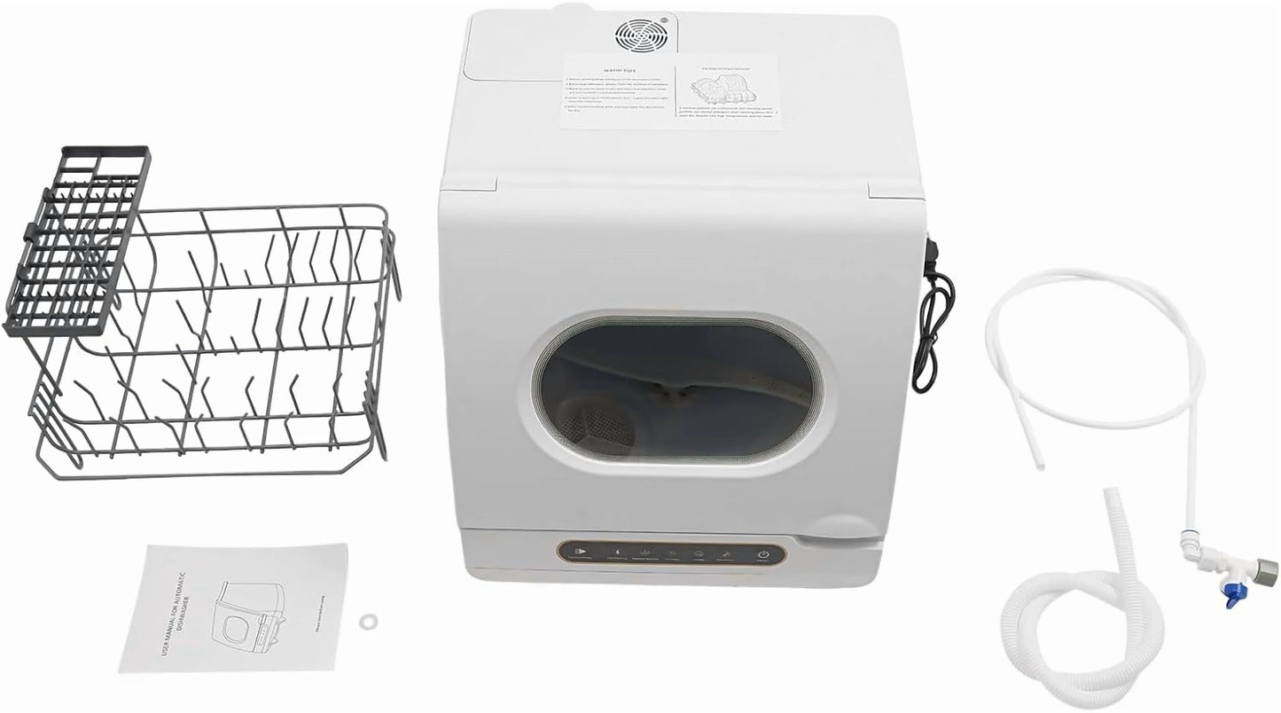 Portable Countertop Dishwasher, 1200W Mini Dishwasher with 12 Water Outlets and 360° Spraying Cleaning, White Fully Automatic Dishwashing Machine for Homes, Dormitories, Recreational Vehicle
