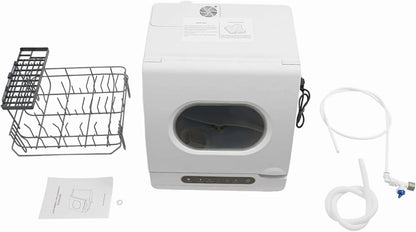 Portable Countertop Dishwasher, 1200W Mini Dishwasher with 12 Water Outlets and 360° Spraying Cleaning, White Fully Automatic Dishwashing Machine for Homes, Dormitories, Recreational Vehicle