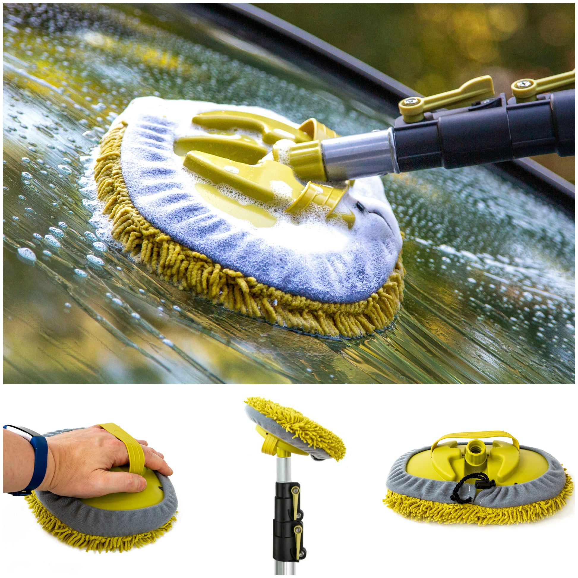 DocaPole Car Cleaning Kit: Car Wash Kit with 5-12’ Extension Pole & Soft Brush, Car Squeegee, Car Wash Mitt (2X), Microfiber Cleaning Head