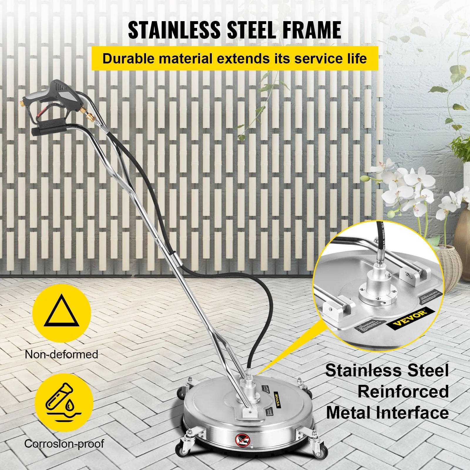 VEVOR 21" Surface Cleaner Pressure Flat Surface Cleaning 4000 PSI Max Working Pressure Flat Surface Cleaner Stainless Steel Rotating Surface Cleaner with 3 Nozzle Front Spray Bar