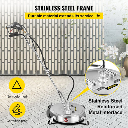 VEVOR 21" Surface Cleaner Pressure Flat Surface Cleaning 4000 PSI Max Working Pressure Flat Surface Cleaner Stainless Steel Rotating Surface Cleaner with 3 Nozzle Front Spray Bar