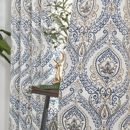 Curtainking 100% Blackout Curtains 84 in Blue Damask Medallion Window Curtains for Bedroom Grommet Thermal Insulated Drapes for Living Room Vintage Luxury Window Treatments Set 2 Panels