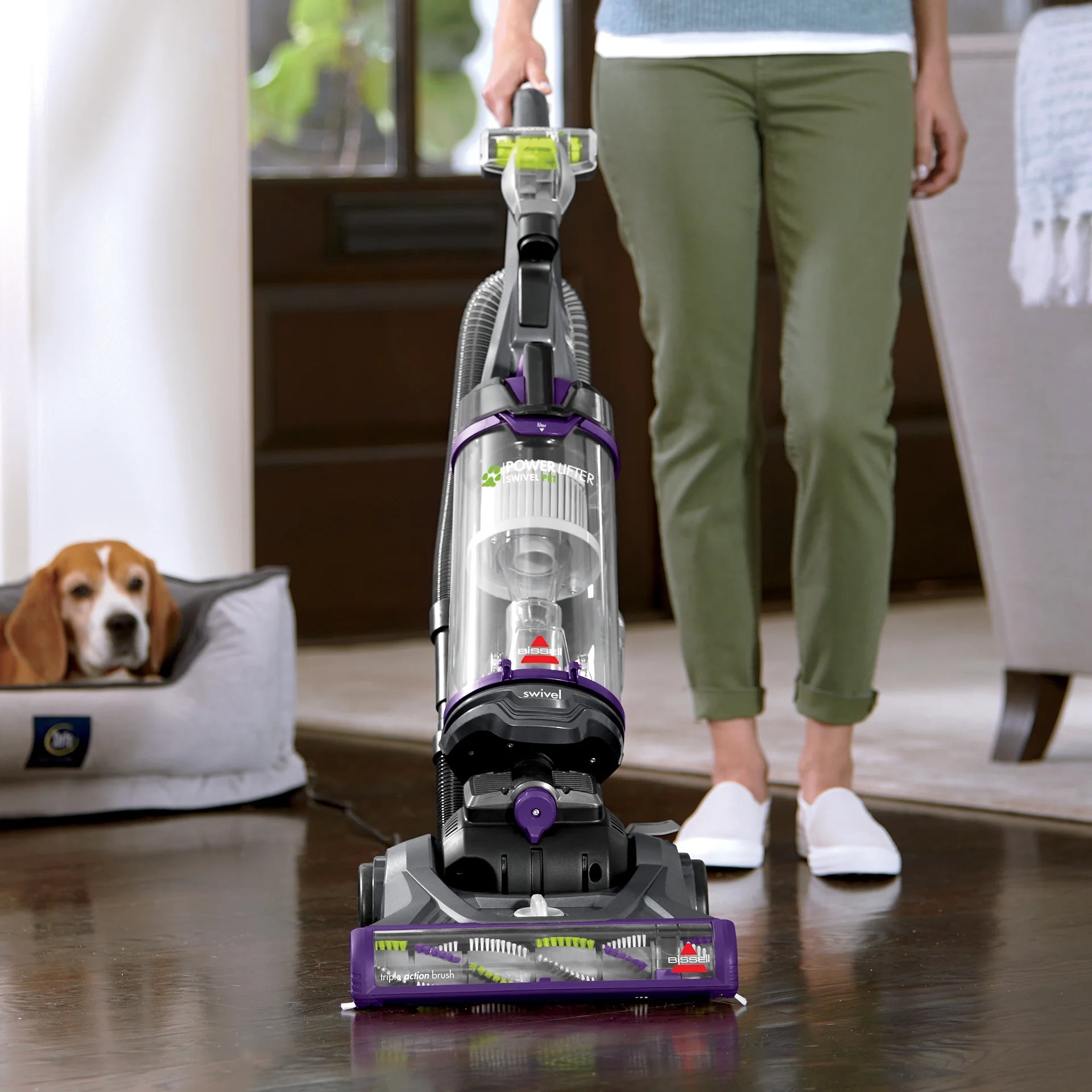 BISSELL PowerLifter Swivel Pet, Bagless, Upright Vacuum, Pet Friendly, Triple Action Brush Roll, Scatter Free Technology, Swivel Steering, Edge-to-Edge Cleaning, 2260, Black & Purple