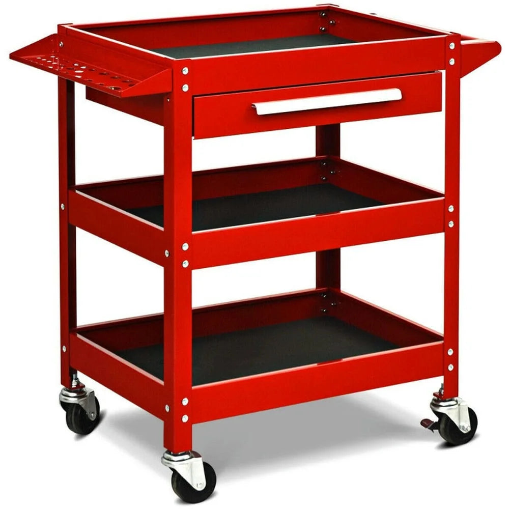 Spaco Rolling Tool Cart Mechanic Cabinet Storage ToolBox Organizer with Drawer-Black, Utility Cart on Wheels for Warehouse Garage Cleaning Office