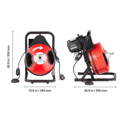 KFFKFF Sewer Line Cleaning Tool, 50FT x 1/2 Inch, Hand-Operated - Includes 4 Blades & Pneumatic Foot Pedal for 2"-4" Diameter Pipes