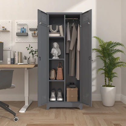 Marcree Broom Closet Storage Cabinet,Cleaning Supply Storage Cabinet,Metal Cleaning Closet Cabinet with Adjustable Shelves for Laundry Room Basement
