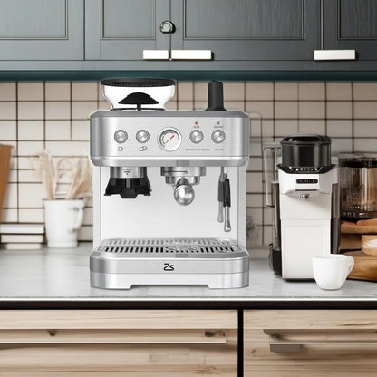 Espresso Machine with Built-in Grinder,Italian ULKA 15 Bar Espresso Machine - 85oz Water Tank, Dual PID Control, Milk Frother & Auto-Cleaning for Perfect Lattes and Cappuccinos
