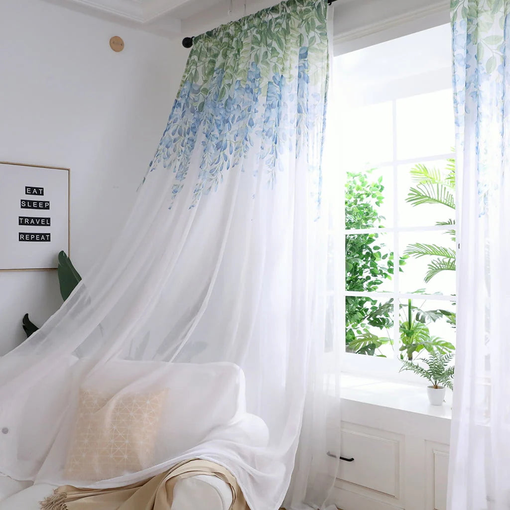Kokovifyves Home Decor Clearance Leaves Sheer Curtain Tulle Window Treatment Voile Drape Valance 1 Panel Fabric