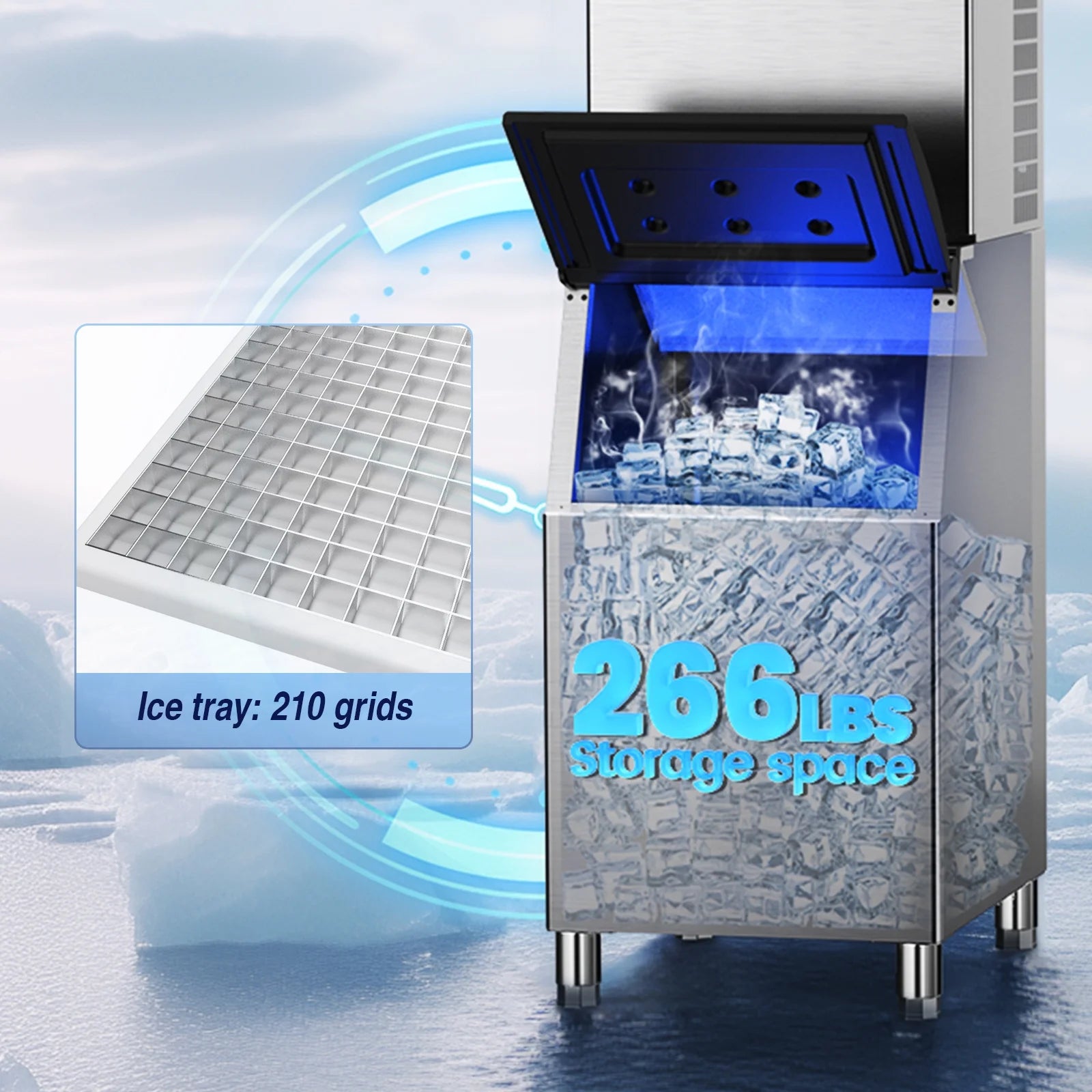 QAUSOU Commercial Ice Maker Machine Large Capacity 360 LBS 600 LBS/24H with Self Cleaning Function