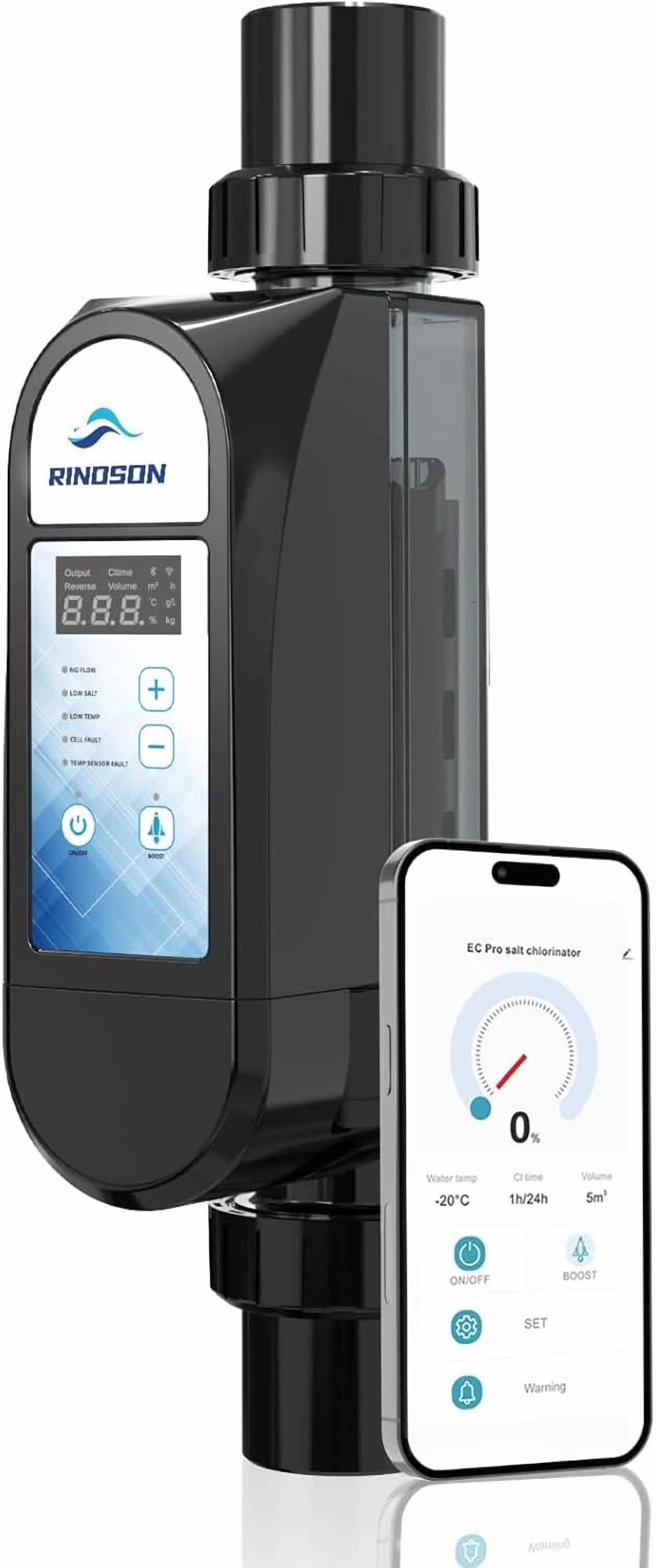 Rinoson Smart Saltwater Pool Chlorinator System Up to 18,000 Gallons Pool, Warranty-App Remote Control & Titanium Plate Self-Cleaning WiFi Salt Chlorine Generator for Pools