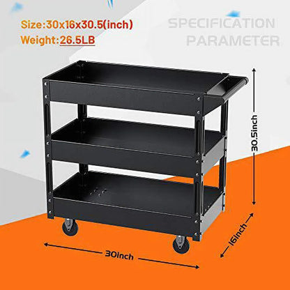 XERATH Steel 3-Shelf Multipurpose Utility/Supply/Service/Tool Cart Great for Garage, Warehouse, Cleaning, Office & Workplace [Assembled Size: 30 (L) x 16 (W) x 30.5 (H) inch]