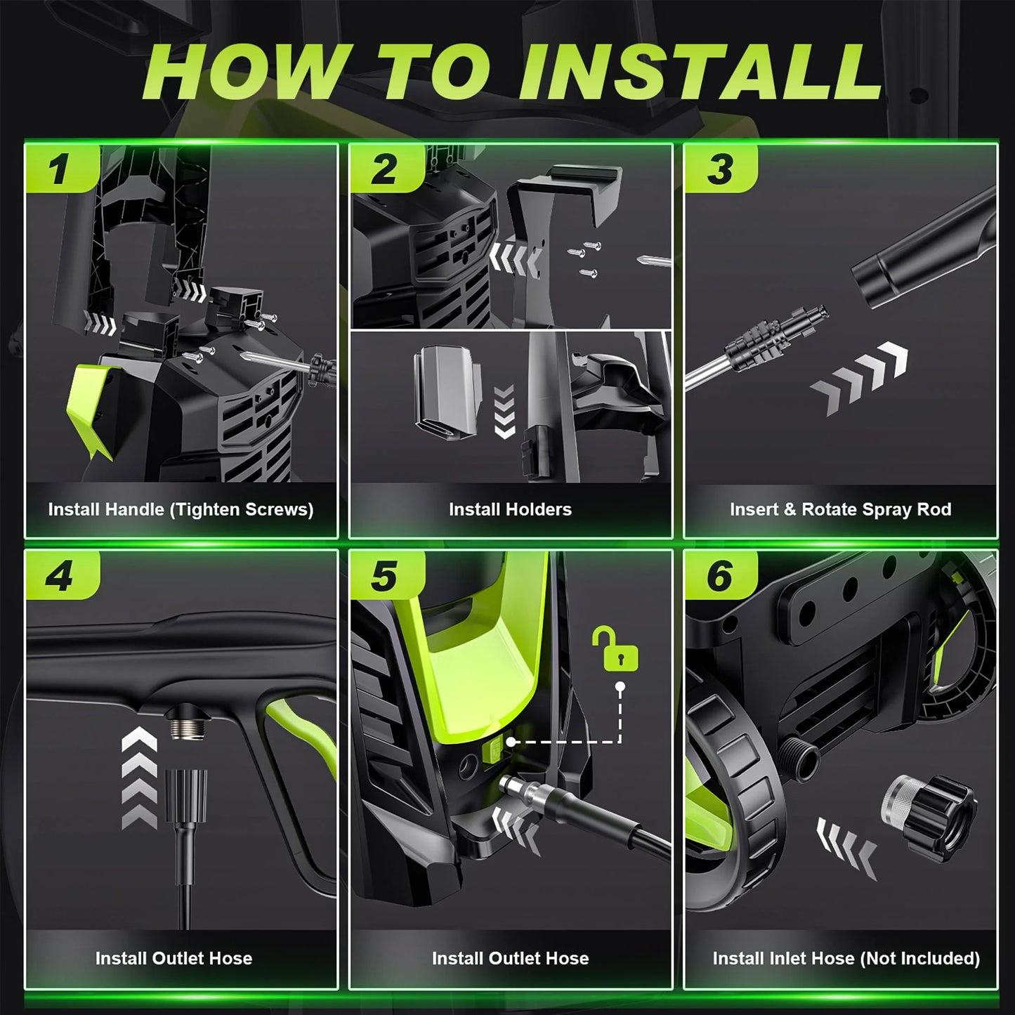 Gisam Electric High Pressure Washer, 4300 PSI 2.5 GPM, with 4 Quick Connect Nozzles, Foam Can, for Cars/ Fences/ Driveways/ Patios / Home Cleaning