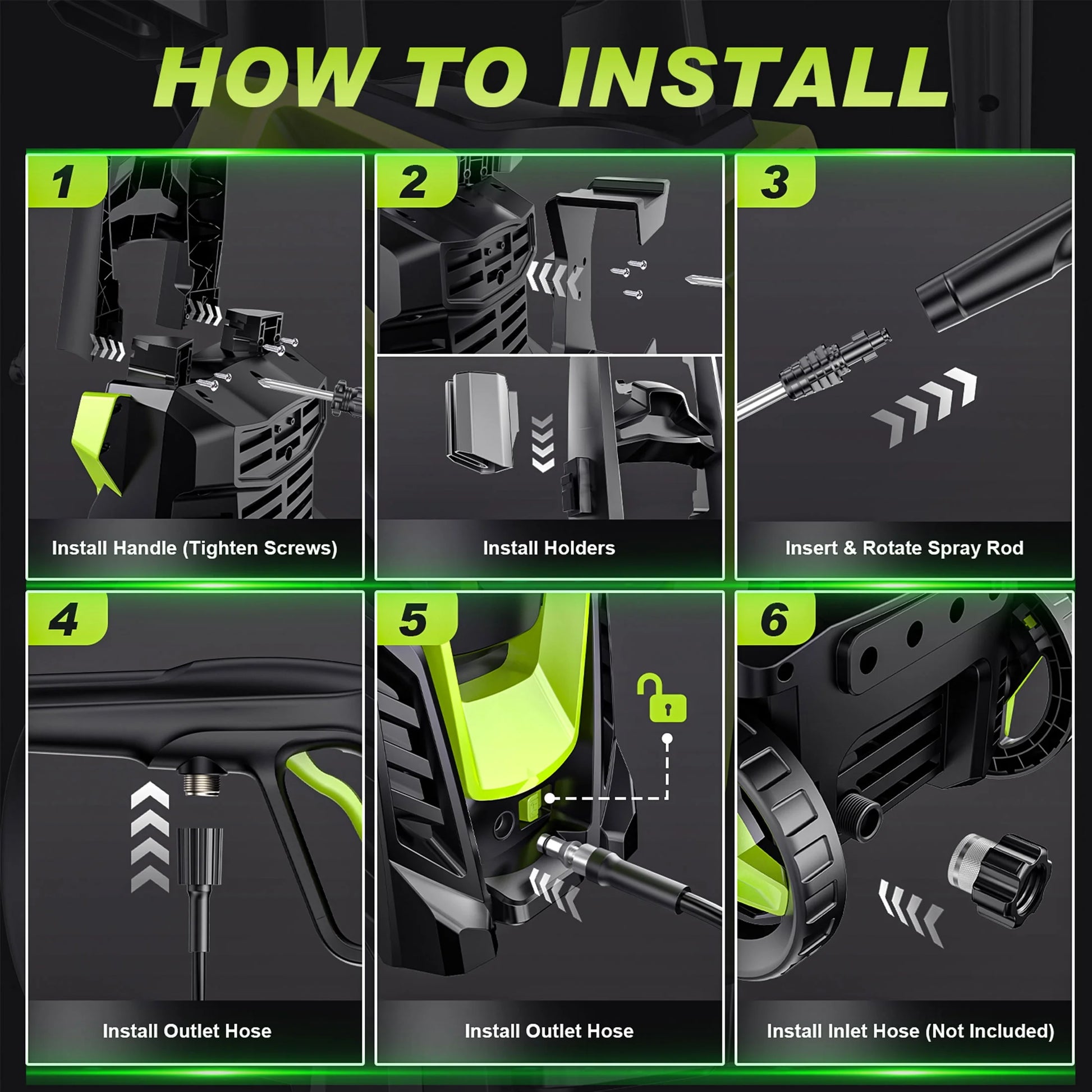 Gisam Electric High Pressure Washer, 4300 PSI 2.5 GPM, with 4 Quick Connect Nozzles, Foam Can, for Cars/ Fences/ Driveways/ Patios / Home Cleaning