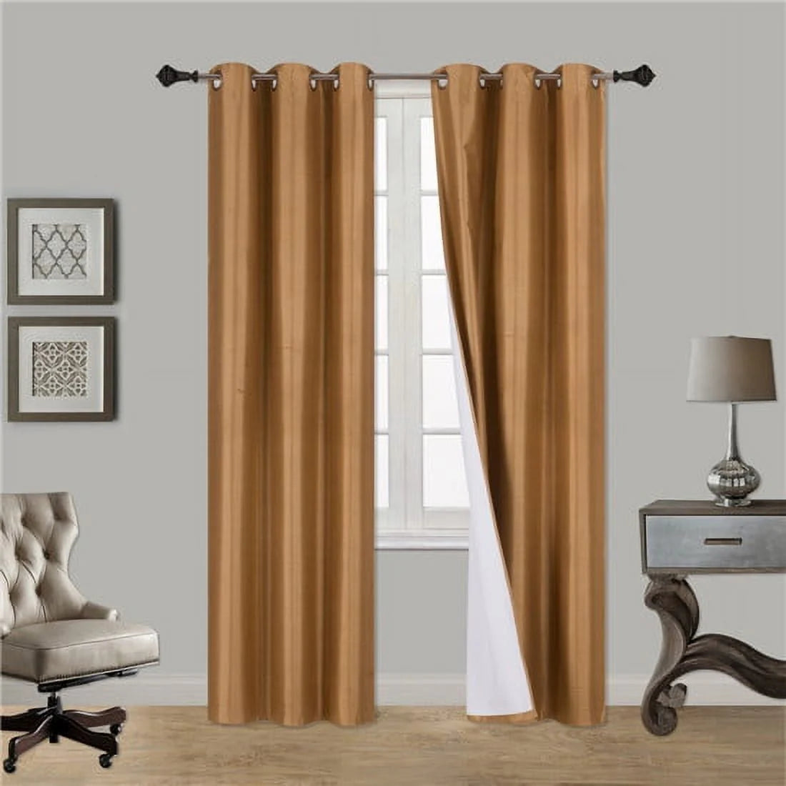 (SSS) 2-PC Gold Solid Blackout Room Darkening Panel Curtain Set, Two (2) Window Treatments of 37" Wide x 84" Length Each Panel