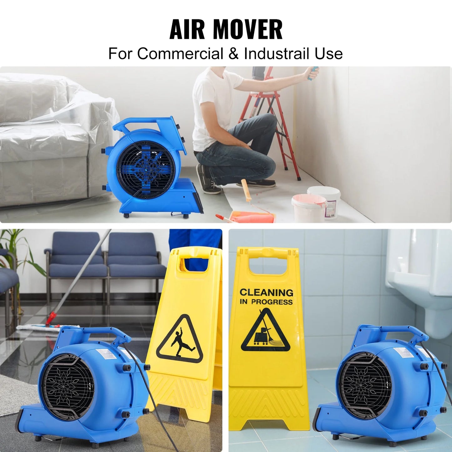 KFFKFF Ground Fan, 1/2 HP, 2600 CFM Air Circulator for Evaporation and Temperature Reduction, Compact Rug Drying Device with Quad Directional Airflow and Timer Feature, Suitable for Cleaning Services