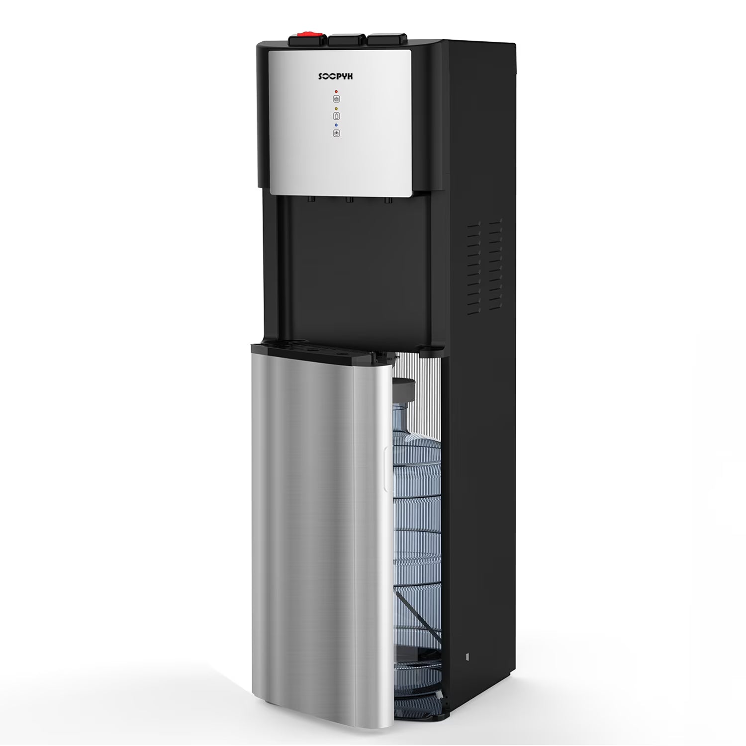 SOOPYK UV Self Cleaning Bottom Loading Water Cooler Dispenser for 5 Gallon Bottles 3 Temperatures, Child Safety Lock, LED Display with Empty Bottle Alert, Stainless Steel