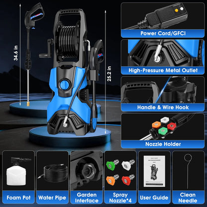 HONGGE Electric High Pressure Washer Machine 3500PSI at 2.6 GPM 110V Cold, Ideal for Cleaning Decks