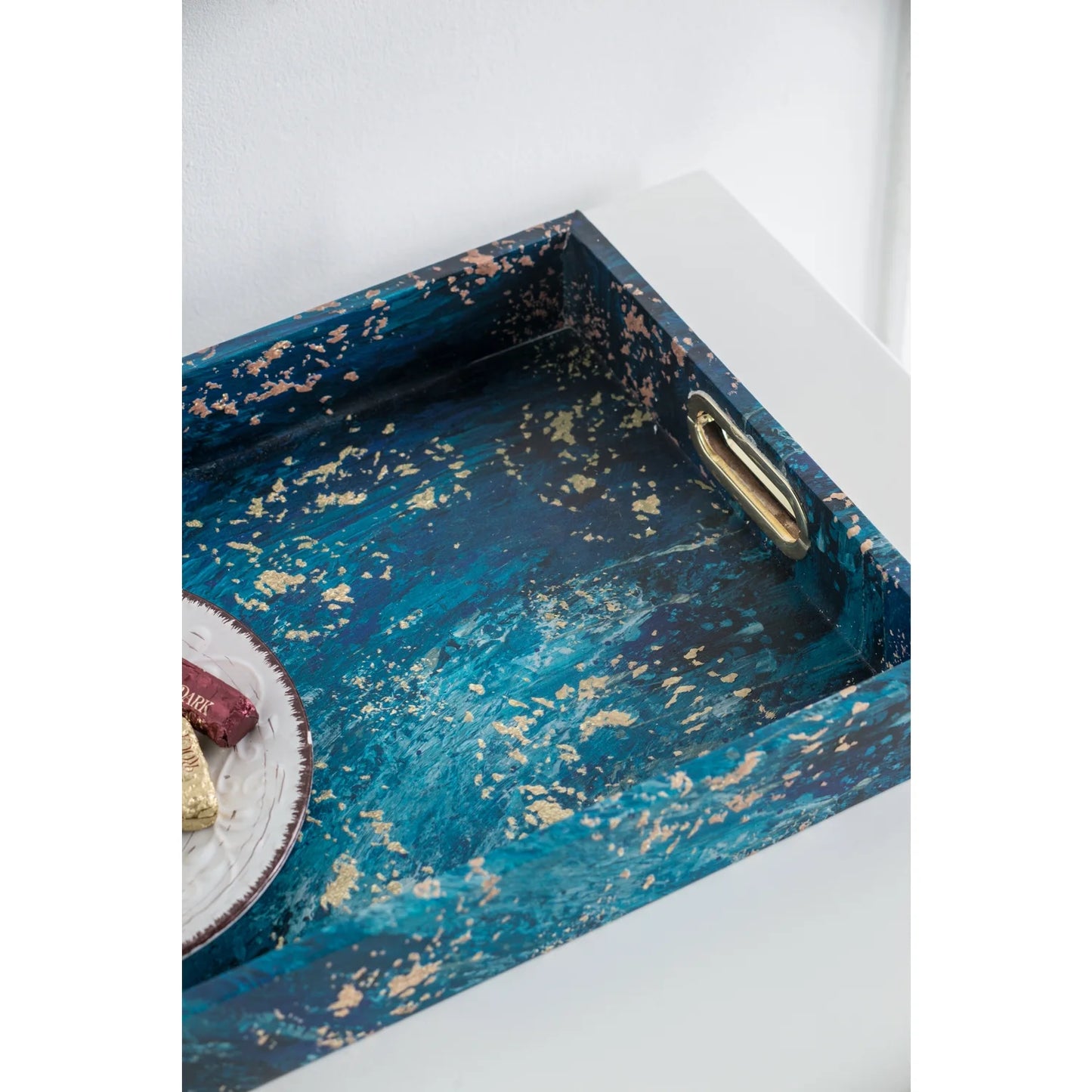 A&B Home Decorative Tray with Handles - Modern Minimalist Style Faux Leather Set of 2 Perfume Tray for Ottoman Couch Centerpiece Table D??cor, Blue