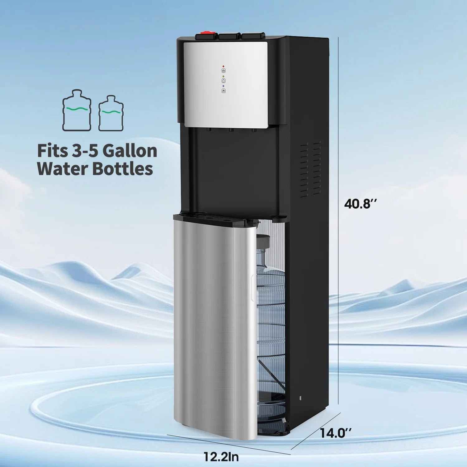 IKT Bottom Load Water Dispenser for 3-5 Gallon Bottle UV Self Cleaning Hot Cold and Room with Child Safety Lock