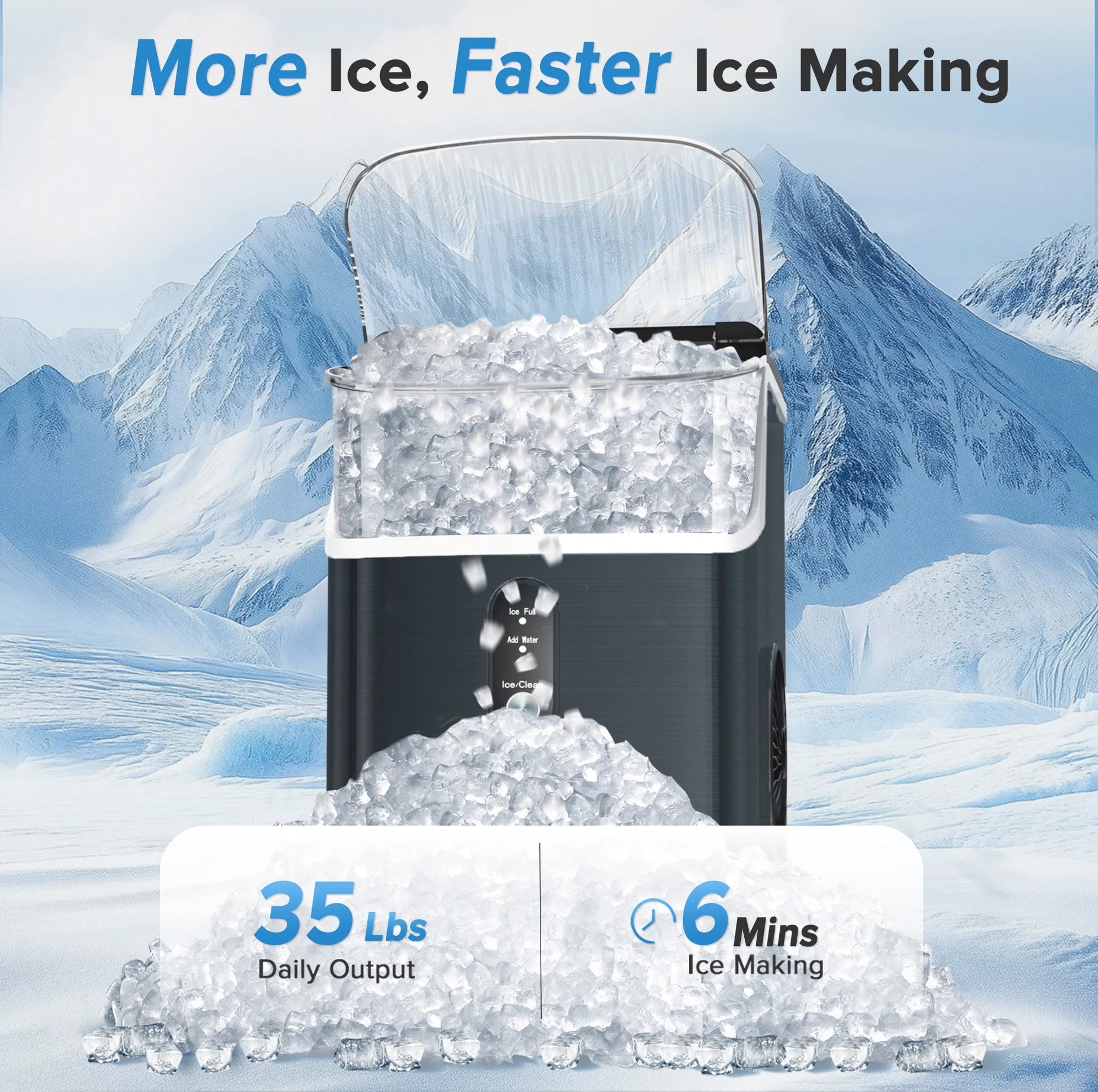 Auseo Nugget Ice Maker Countertop, Pebble Ice Maker Machine with 35lbs/24H Soft Ice, Self-Cleaning, for Home/Kitchen/Office (Black)