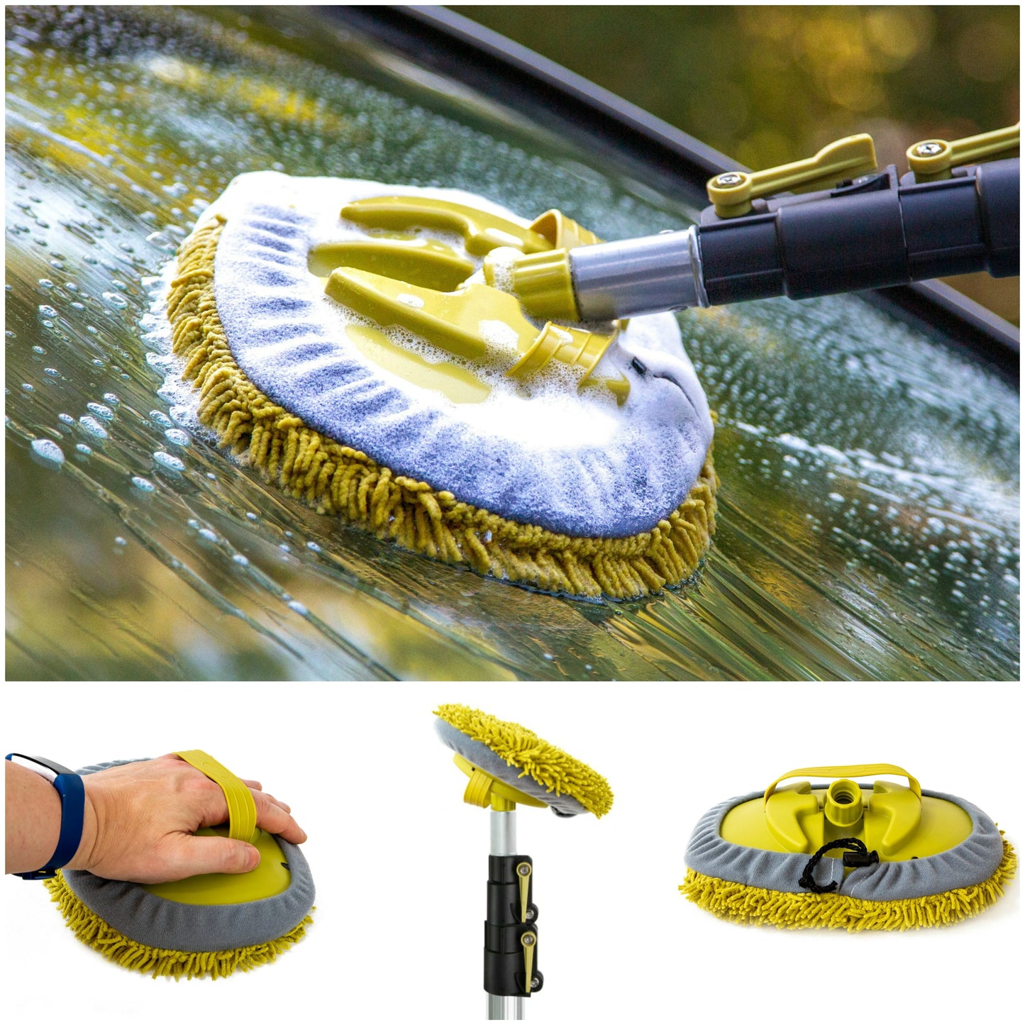 DocaPole Car Cleaning Kit: Car Wash Kit with 5-12�?Extension Pole & Soft Brush, Car Squeegee, Car Wash Mitt (2X), Microfiber Cleaning Head