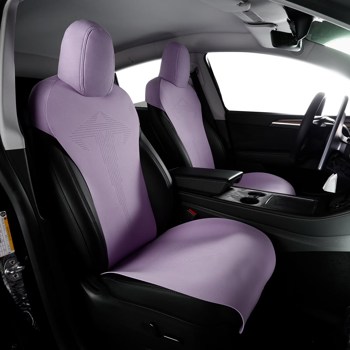 Ikon Motorsports Seat Cover Cushions Compatible With 2020-2024 Tesla Model Y 4-Door, V1 Style White Suede Leather 1st 2nd Row 5-Seat Seat Cover Cushion Protectors