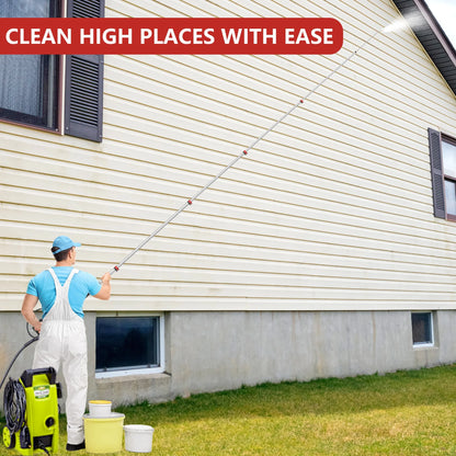 24 FT Gutter Cleaning Tools from The Ground - Telescoping Pressure Washer Wand - Gutter Cleaner Attachment with Power Washer Extension Wands, Brush, 7 Spray Nozzle Tips, 2 Hose Adapters, Support Belt