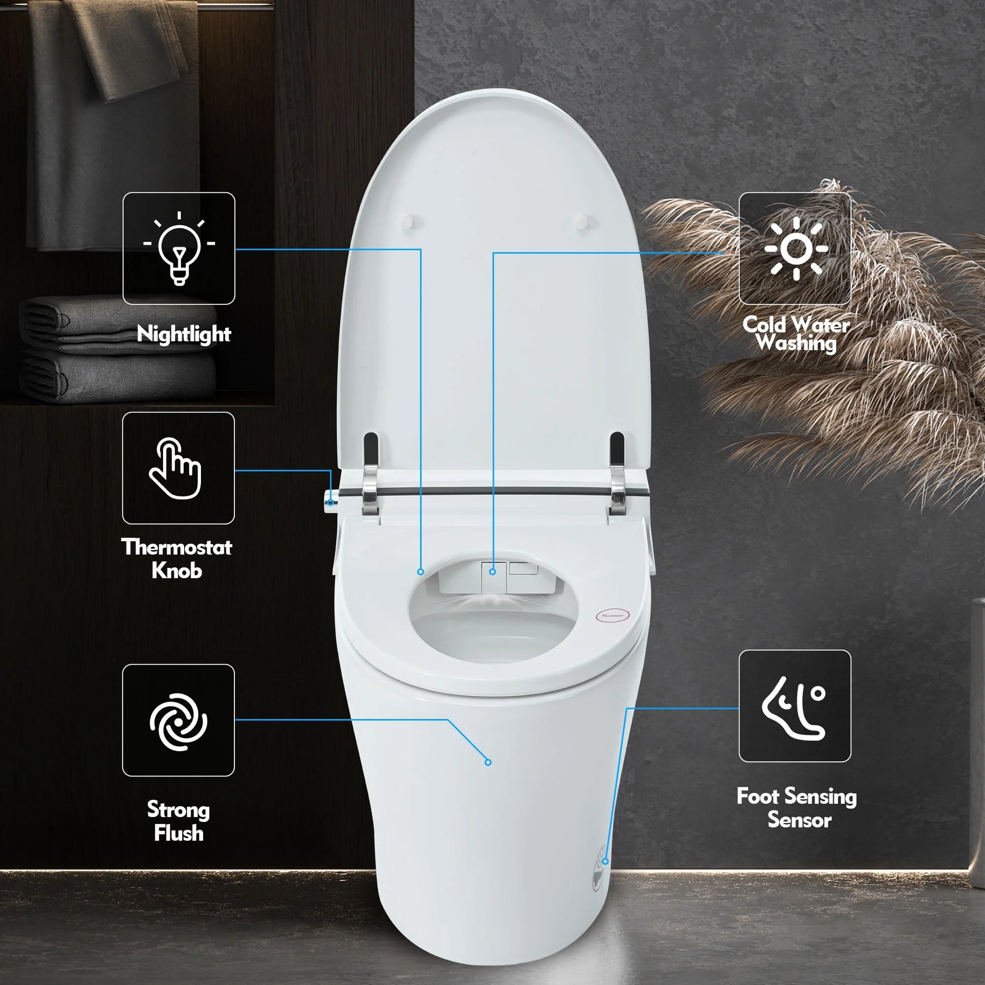 M optimized Smart Toilet With Self-Cleaning Nozzle, Soft Close Dual Flush Toilet 1/1.28 GPF White