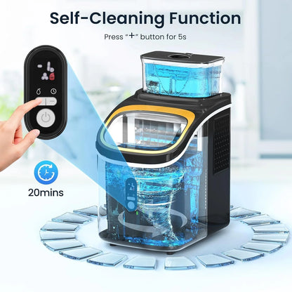 Auseo 45lbs/24H Ice Maker Countertop, 1.5+0.5L Large Water Tank, Cube Ice, Self-Cleaning, 24H Timer, Customizable Ice Making Time, Black
