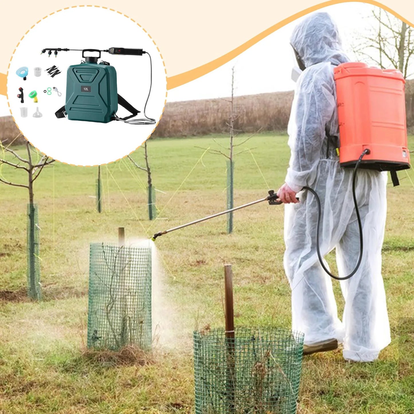 koolsoo Garden Electric Sprayer 2 Spray Speed 12L Practical Comfortable Handle, Retractable Water Sprayer for Gardening Cleaning Green