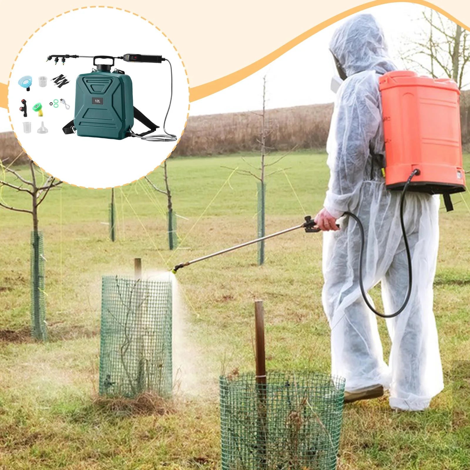 koolsoo Garden Electric Sprayer 2 Spray Speed 12L Practical Comfortable Handle, Retractable Water Sprayer for Gardening Cleaning Green