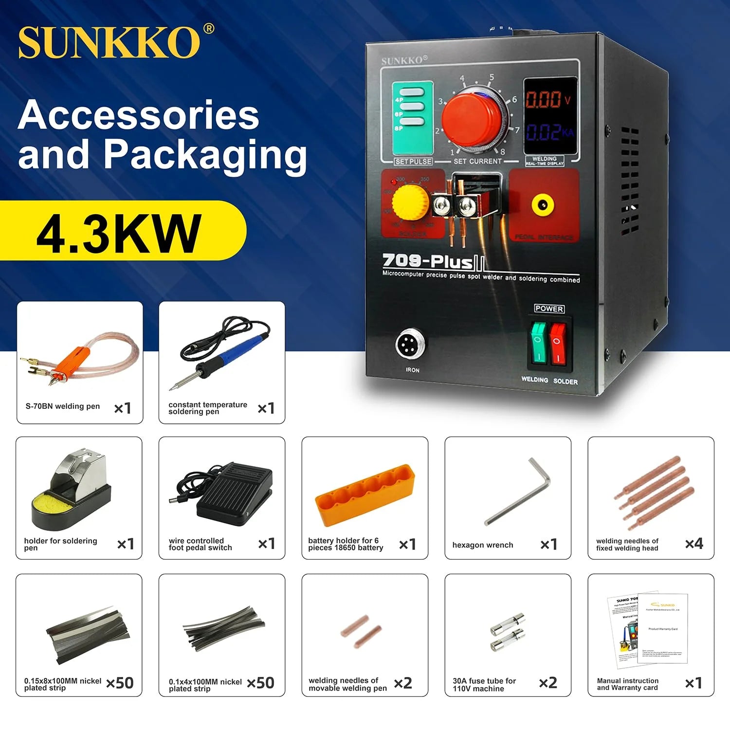 Sunkko 709Plus Battery Spot Welder Transformer Pulse Spot Welding Machine, Portable Multifunctional Battery Welding Equipment for 18650 14500 Lithium Battery Pack Building