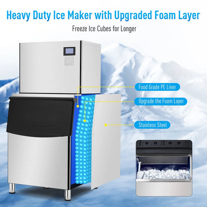 EastVita Commercial Ice Maker Machine, 550LBS Stainless Steel Under Counter Ice Machine with 300LBS Ice Storage Capacity, Self Cleaning,Ice Cube for Bar/Cafe/Restaurant
