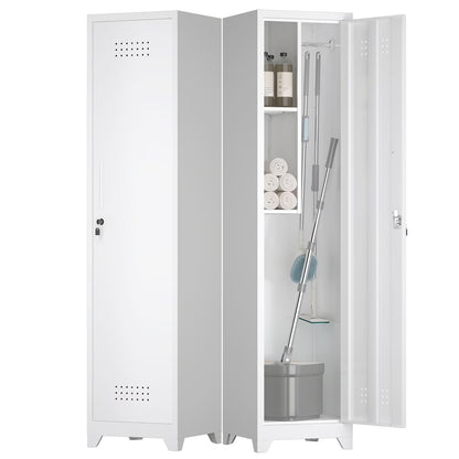 Marcree 65" H Slim Broom Storage Cabinet, Metal Broom Closet with Shelves and Hanging Rod, Utility Cabinet for Brooms and Mops, Tall Cleaning Storage Cabinet for Kitchen, Pantry, Office, Shop, Garage