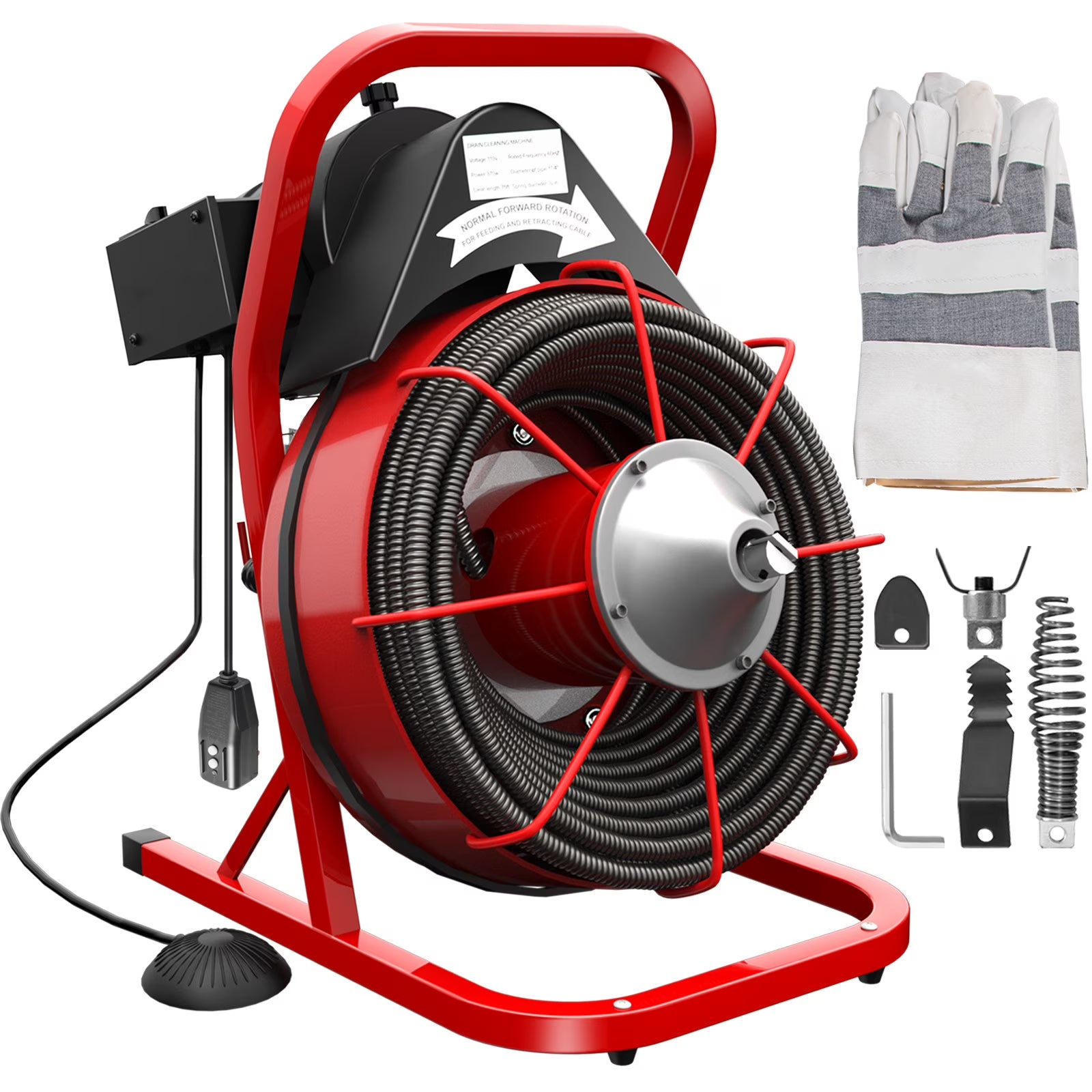 BENTISM Drain Cleaner 50\'-100\' Drain Cleaning Machine Snake Sewer Clean w/ Cutters[50ft x 3/8in Light(open type)]