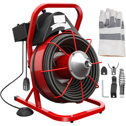 BENTISM Drain Cleaner 50\'-100\' Drain Cleaning Machine Snake Sewer Clean w/ Cutters[50ft x 3/8in Light(open type)]