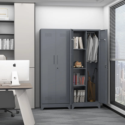 Marcree Broom Closet Storage Cabinet with Lock,65" Tall Garage Storage Cabinet with Hanging Rod,Multifunctional Garage Storage Broom Closet with Doors,Cleaning Tool Cabinet