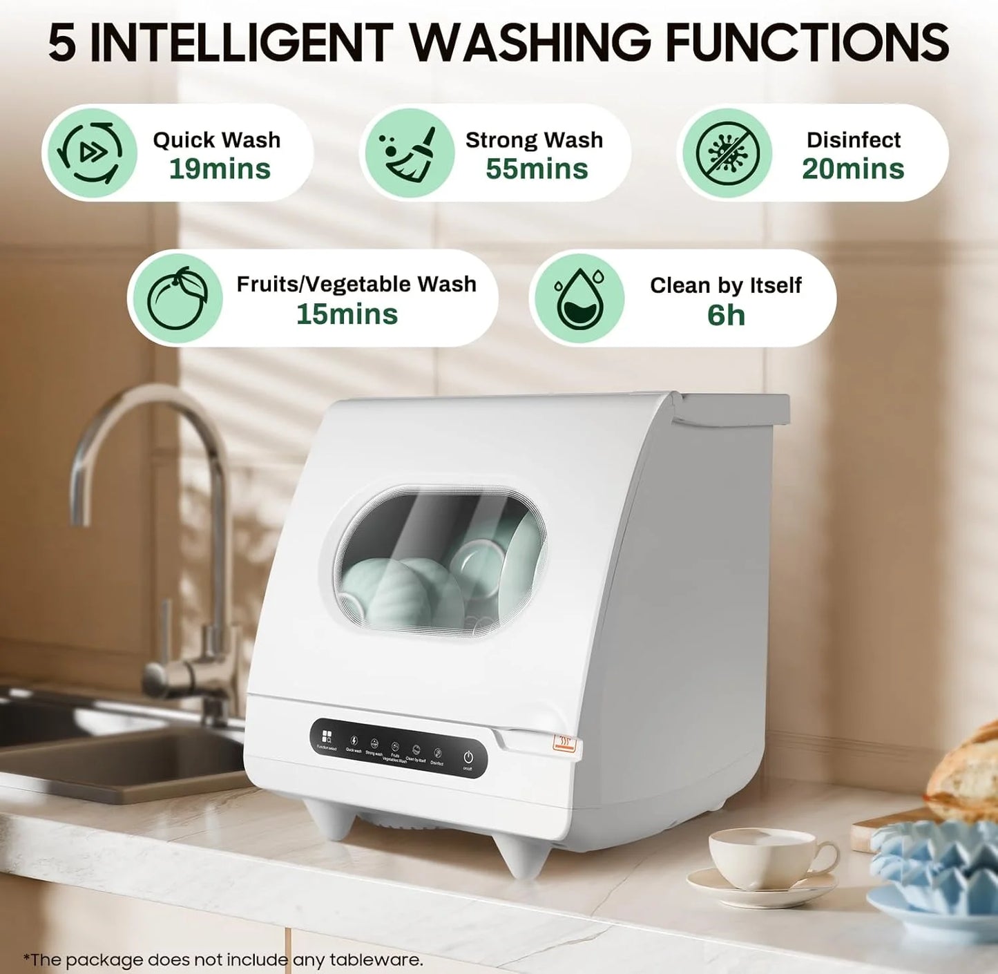 110v Portable Countertop Dishwasher,Home Apartment Tabletop Compact Dishwasher With Inlet & Drainage Pipe,Mini Countertop Dishwasher,Clear Window,For Cleaning Utensils At Home After Dining.