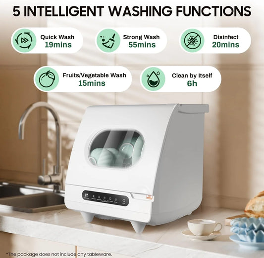 Mini Countertop Dishwasher, 1200W Portable Dishwasher, 5 Washing Progra, 360�� Rotating Deep, Cleaning Tabletop Dishwasher, Mini Dishwasher for Houses, Dorms, Offices, RV