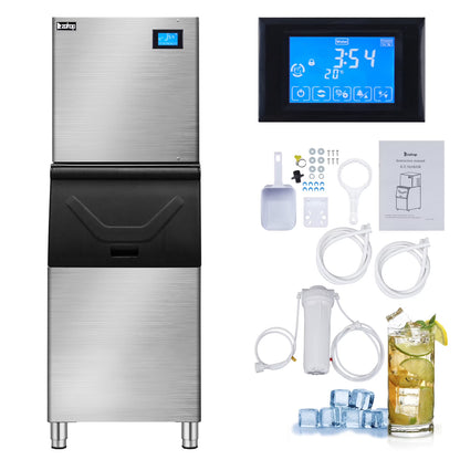 Ktaxon 550LBS/24H Commercial Ice Maker Machine & 300LBS Storage Bin, Commercial Ice Machine with LCD Touch Control Panel & Automatic Cleaning for Restaurant Bar Coffee Shop Home Supermarket