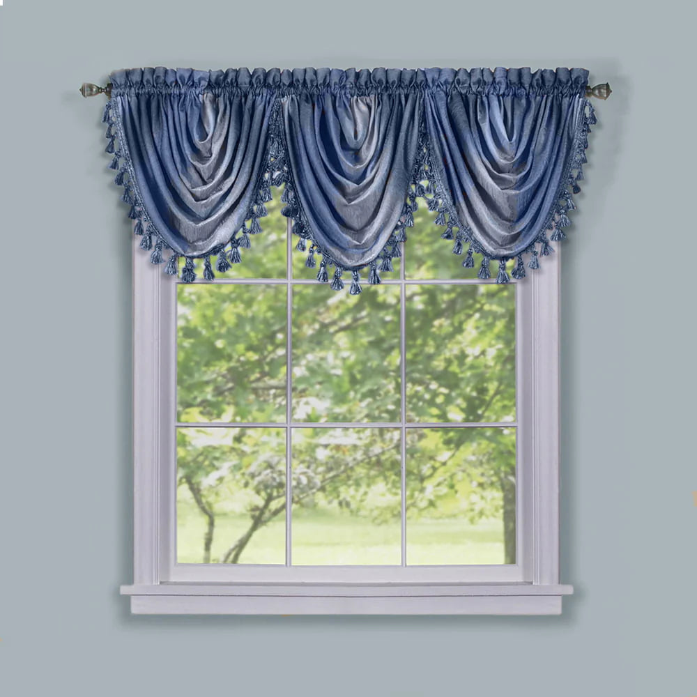 Designer Home Ombre Window Curtains, Modern Semi-Sheer Window Curtain Drape Shade Panels, Window Treatment for Livingroom, Bedroom and Kitchen, 50" x 63" Tie-Up Shade Blue