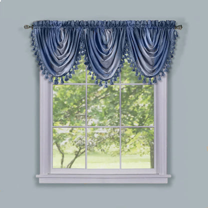 Designer Home Ombre Window Curtains, Modern Semi-Sheer Window Curtain Drape Shade Panels, Window Treatment for Livingroom, Bedroom and Kitchen, 50" x 63" Tie-Up Shade Blue