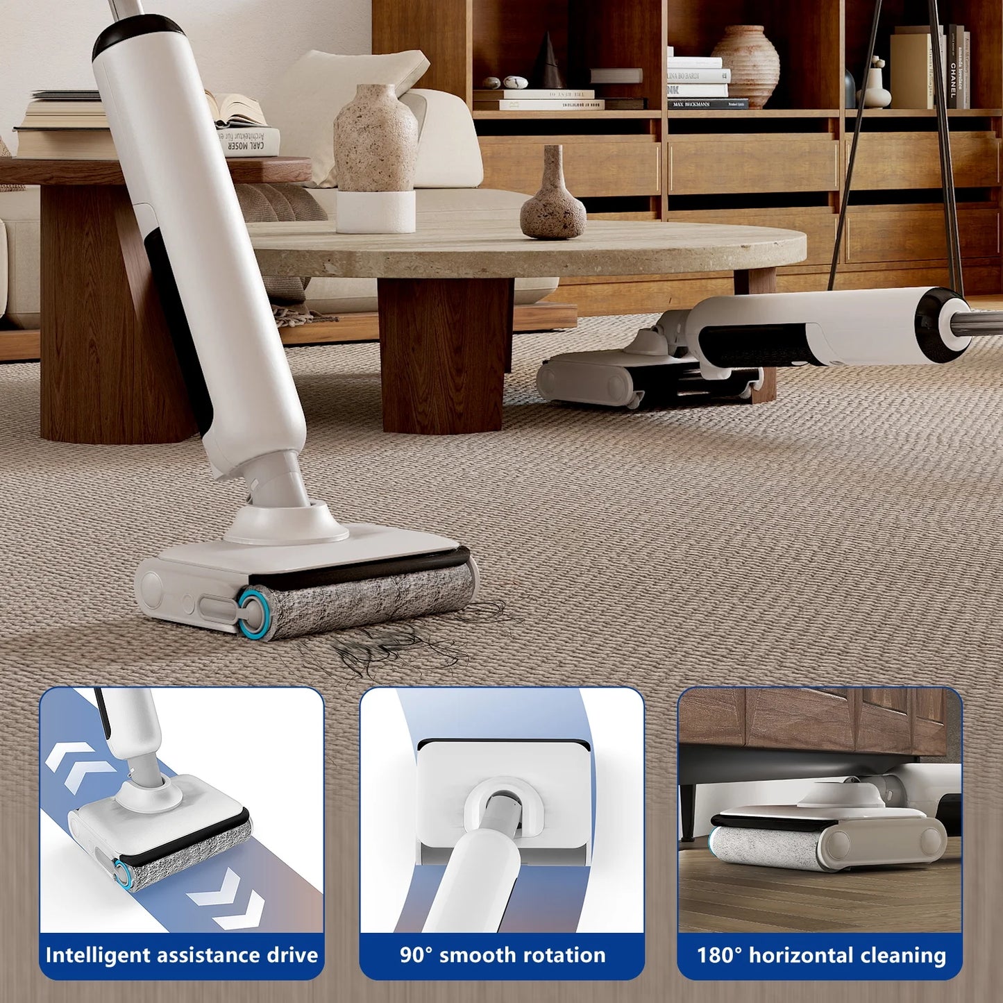 HABIUBIU Vacuum Mop All in One, Wet Dry Vacuum Cleaner, Cordless Cleaner Machine for Tile Hardwood Floor, Self Cleaning Electric Mop with 180�� Lie-Flat